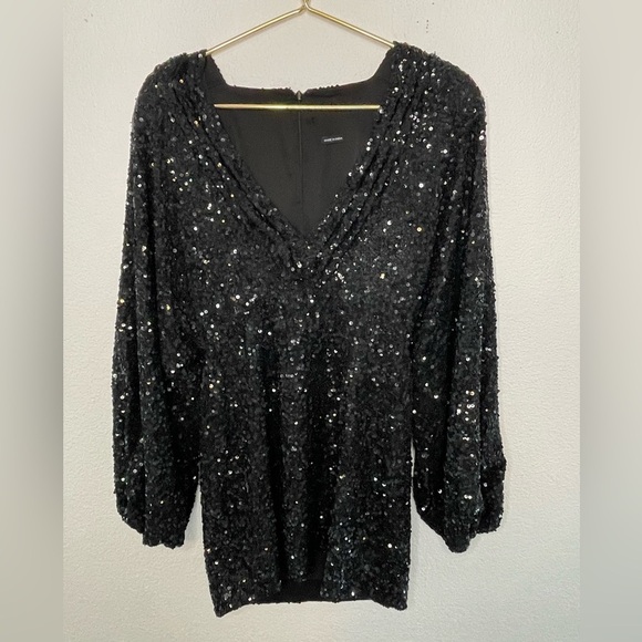 Retrofete dress mini sequin sz large Black long sleeve - Picture 1 of 7